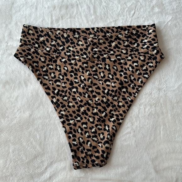 EUC Aerie Leopard Print High Cut Cheeky Swim Bikini Bottom L - Picture 7 of 9
